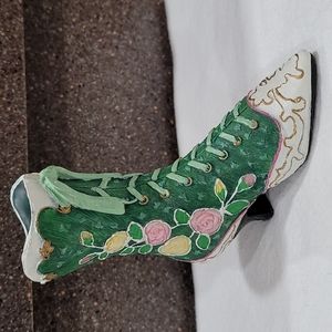 Vintge Victorian Boot Handcrafted Painted Ceramic Miniature High Heel Laced Shoe